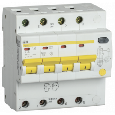 MAD13-4-025-C-100 IEK Дифференциальный автоматический выключатель АД14S 4Р 25А 100мА