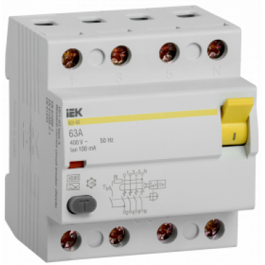 MDV11-4-063-100 IEK Выключатель дифференциальный (УЗО) ВД1-63 4Р 63А 100мА тип А