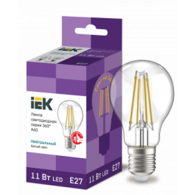 LLF-A60-11-230-40-E27-CL IEK Лампа светодиодная A60 шар прозрачная 11Вт 230В 4000К E27 серия 360° IEK