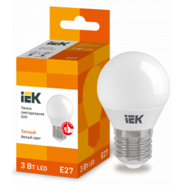 LLE-G45-3-230-30-E27 IEK Лампа светодиодная G45 шар 3Вт 230В 3000К E27 IEK