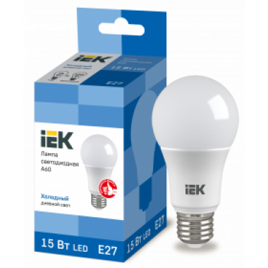 LLE-A60-15-230-65-E27 IEK Лампа светодиодная A60 шар 15Вт 230В 6500К E27 IEK
