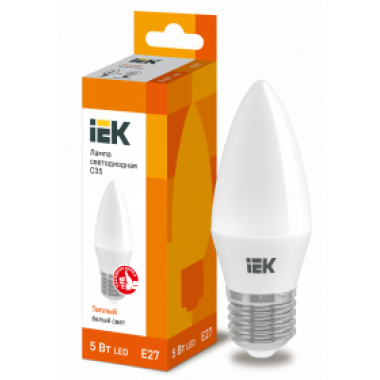 LLE-C35-5-230-30-E27 IEK Лампа светодиодная C35 свеча 5Вт 230В 3000К E27 IEK