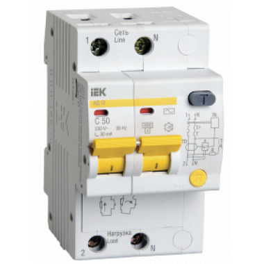 MAD10-2-050-C-030 IEK Дифференциальный автоматический выключатель АД12 2Р 50А 30мА