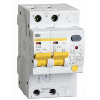 MAD12-2-040-C-030 IEK Дифференциальный автоматический выключатель АД12М 2Р С40 30мА
