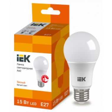 LLE-A60-15-230-30-E27 IEK Лампа светодиодная A60 шар 15Вт 230В 3000К E27 IEK