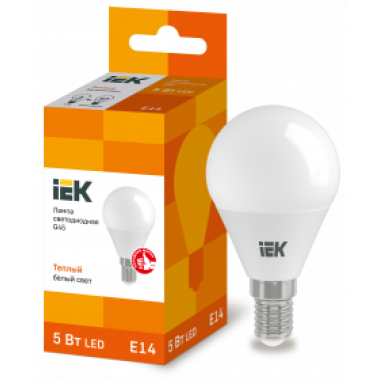 LLE-G45-5-230-30-E14 IEK Лампа светодиодная G45 шар 5Вт 230В 3000К E14 IEK