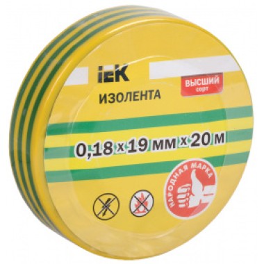 UIZ-18-19-20MS-K52 IEK Изолента 0,18х19мм желто-зеленая 20м IEK