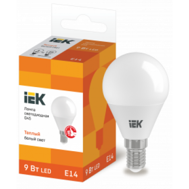 LLE-G45-9-230-30-E14 IEK Лампа светодиодная G45 шар 9Вт 230В 3000К E14 IEK