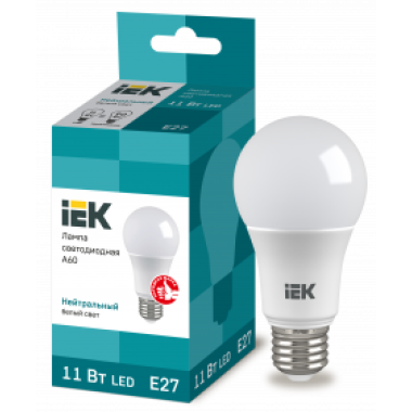 LLE-A60-11-230-40-E27 IEK Лампа светодиодная A60 шар 11Вт 230В 4000К E27 IEK