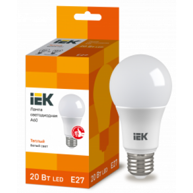 LLE-A60-20-230-30-E27 IEK Лампа светодиодная A60 шар 20Вт 230В 3000К E27 IEK