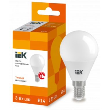 LLE-G45-3-230-30-E14 IEK Лампа светодиодная G45 шар 3Вт 230В 3000К E14 IEK