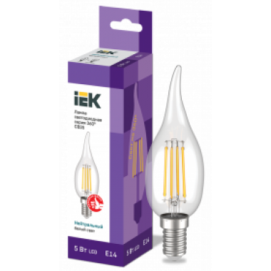LLF-CB35-5-230-40-E14-CL IEK Лампа светодиодная CВ35 свеча на ветру прозрачная 5Вт 230В 4000К E14 серия 360° IEK