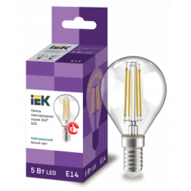 LLF-G45-5-230-40-E14-CL IEK Лампа светодиодная G45 шар прозрачная 5Вт 230В 4000К E14 серия 360° IEK